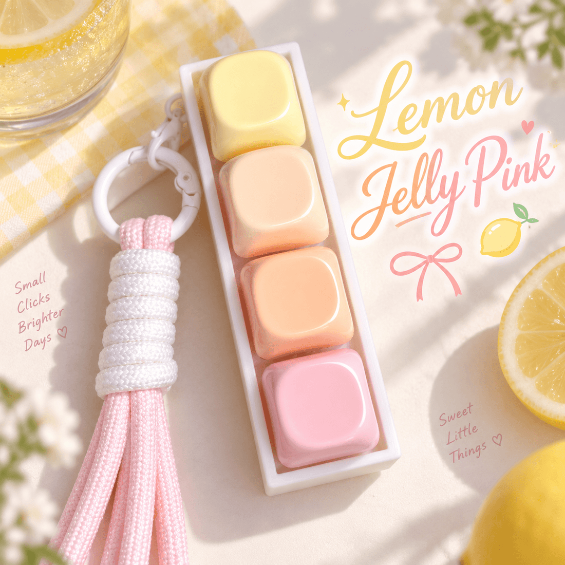 Toytiti Custom 4-Key MOA Jelly Key Caps Fidget Clicker in Lemon Jelly Pink colors