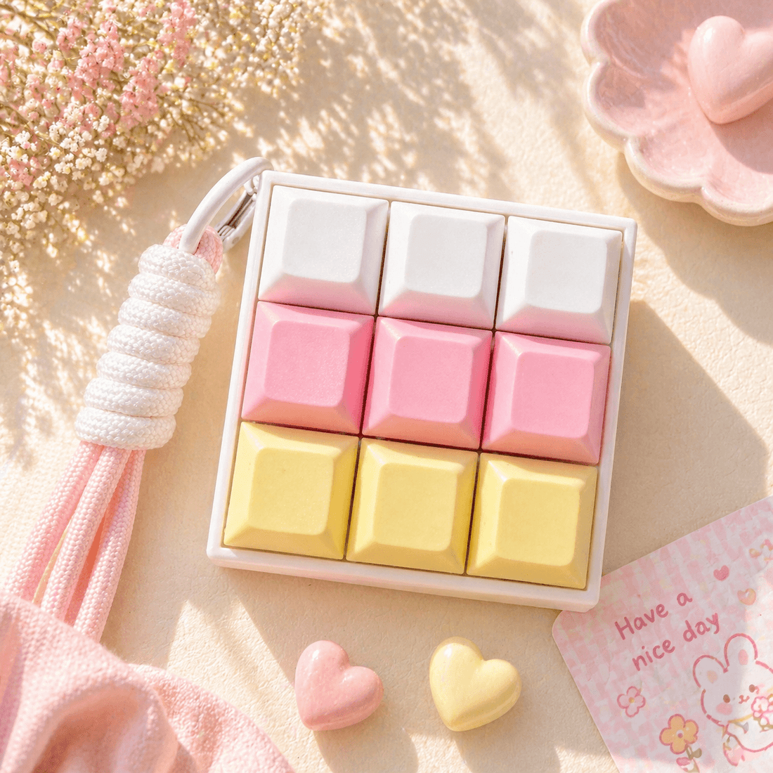 Toytiti Custom 9-Key 3x3 DSA Keyboard Fidget Clicker in Strawberry Milk colors for programmer desk setups