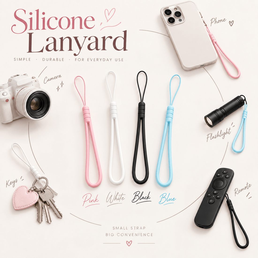 Toytiti 12pcs Silicone Lanyard set for fidget keychains, phones, cameras, keys, and wallets