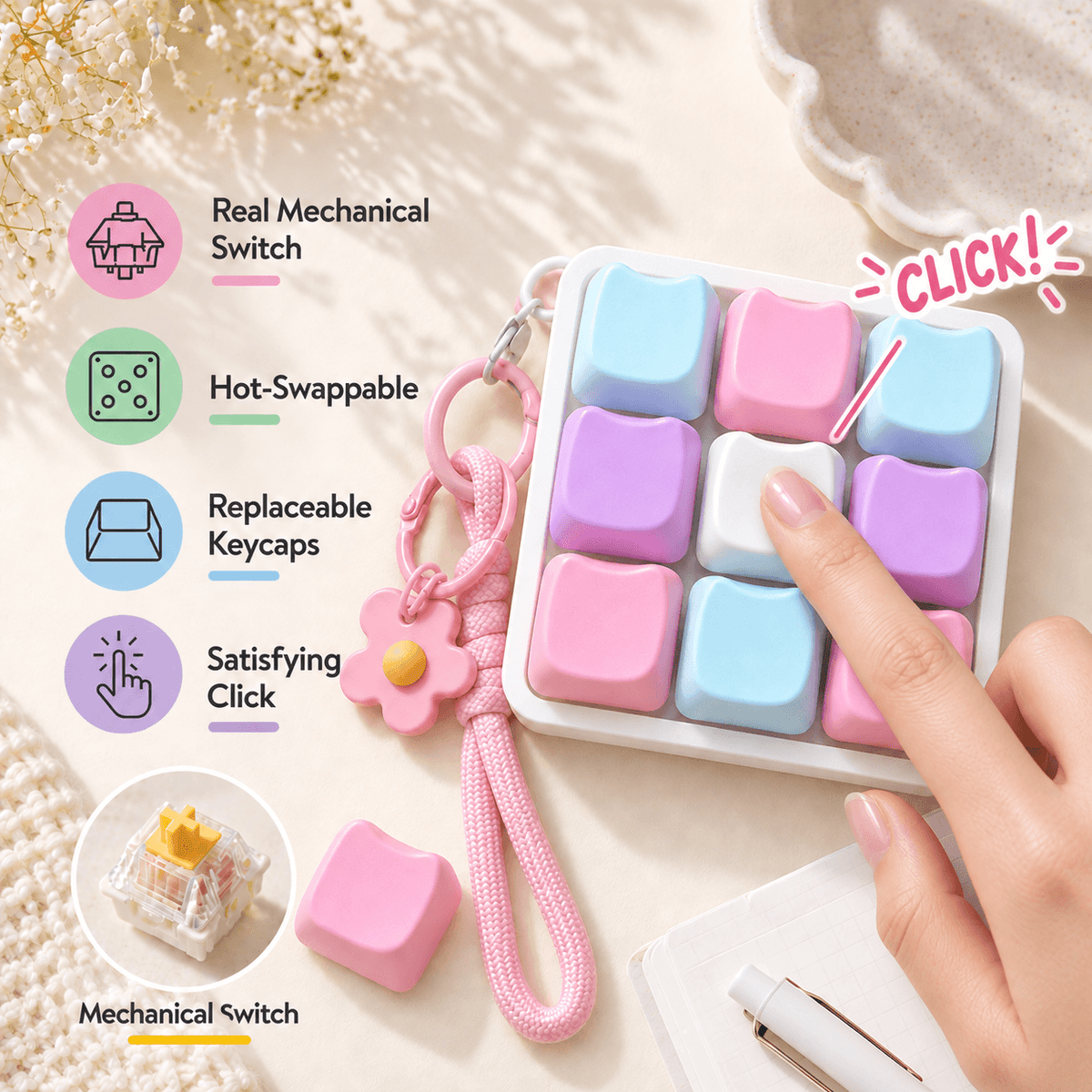 Custom Cat Paw 9-Key Fidget Clicker