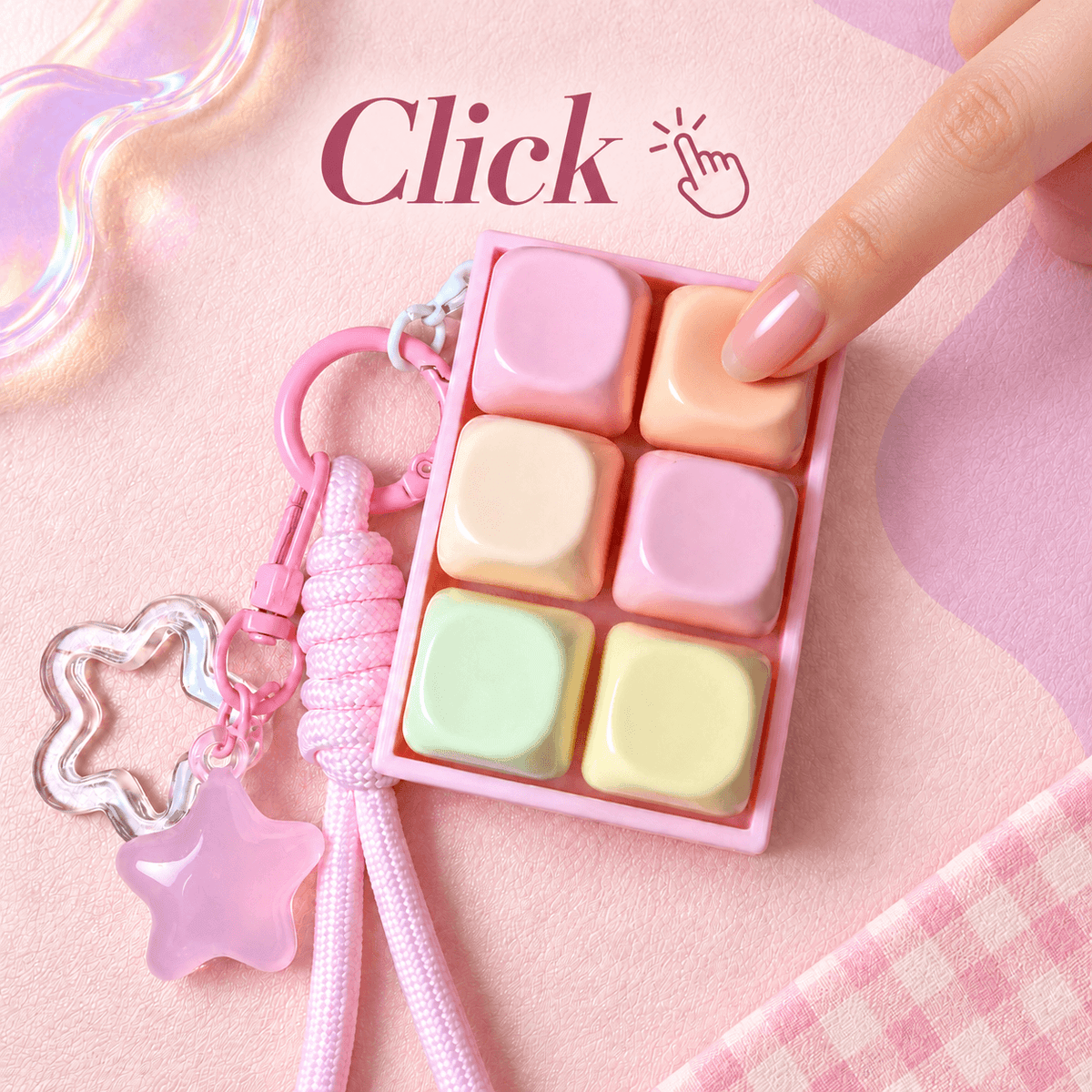 6-Key Clicker Fidget Bag Charm Keychain – Jelly Glossy Keycaps