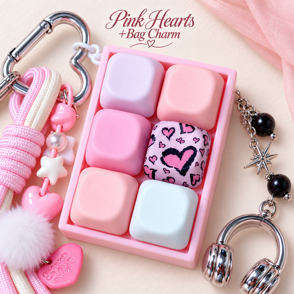 Custom 6-Key Pink Blue Heart 2x3 Fidget Clicker