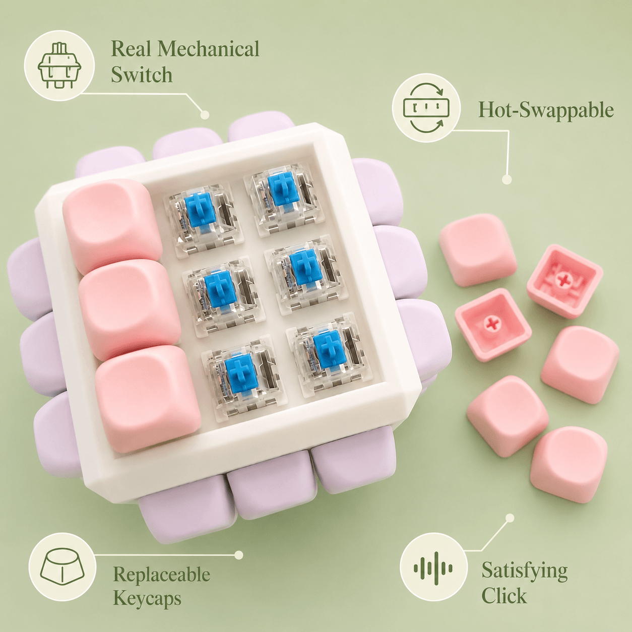 Classic 54-Key Mechanical Keyboard Fidget Clicker | 6×9 MOA Keycaps